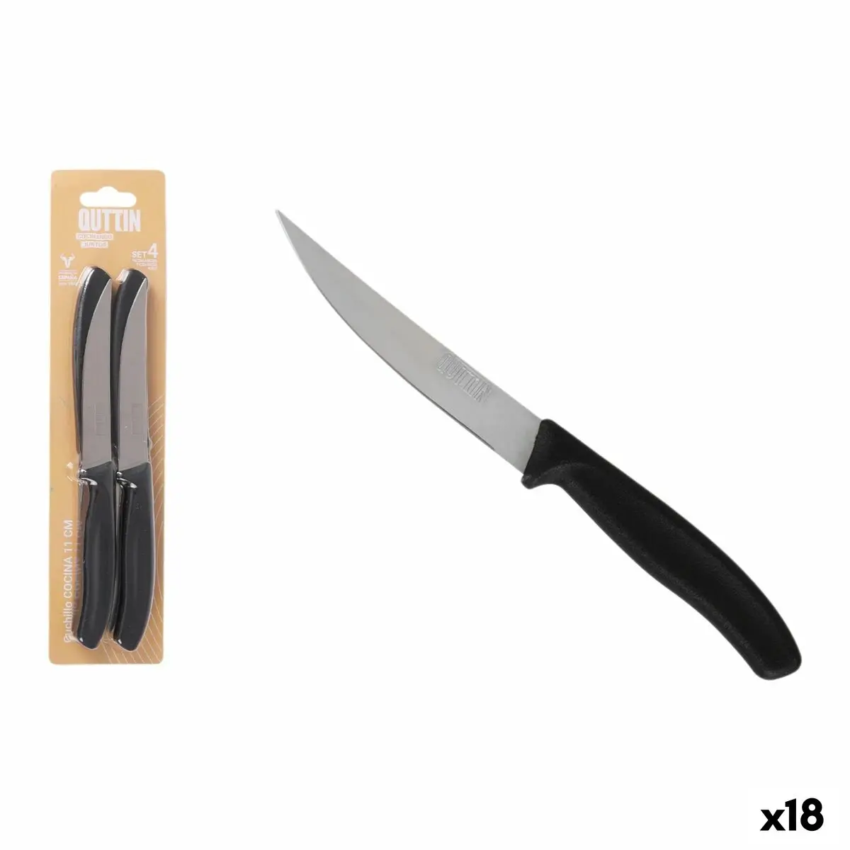 Meat Knife Set Quttin 11 Cm Black Silver Stainless Steel 4 Pieces (18 Units) 1