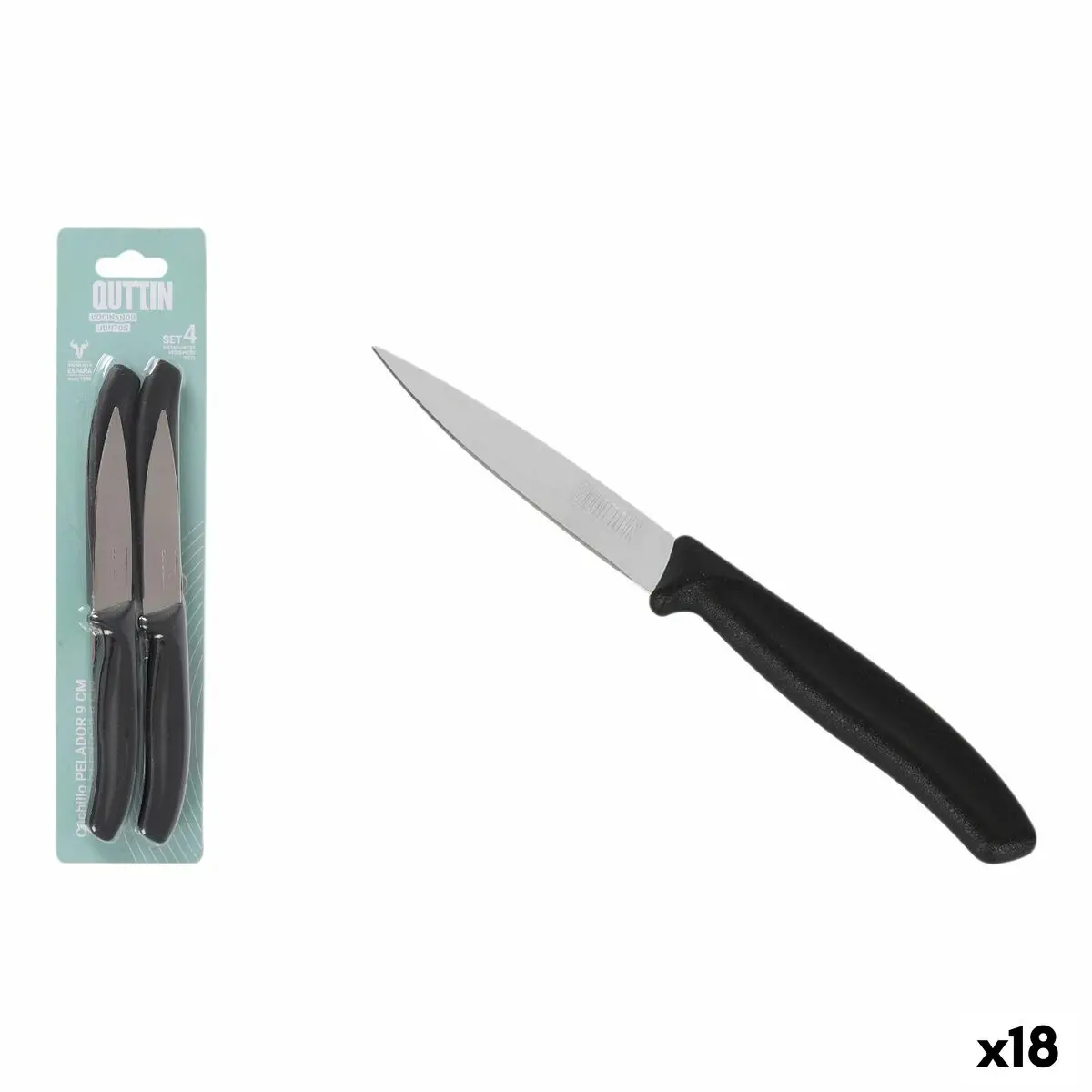 Peeler Knife Set Quttin Basic Black Silver Stainless Steel 9 Cm 4 Pieces (18 Units) 1
