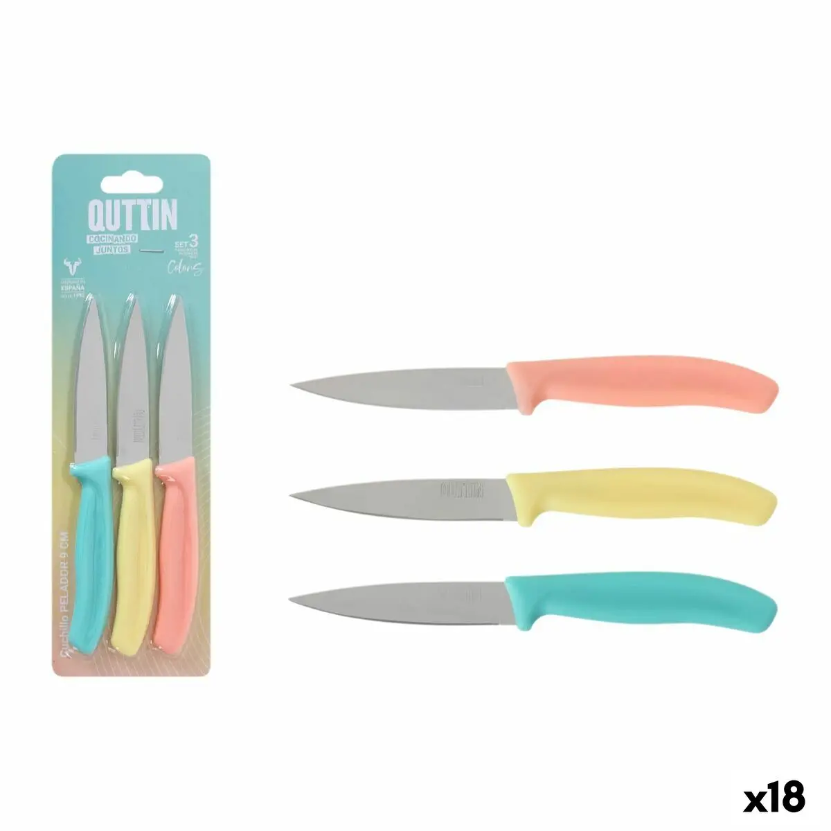 Peeler Knife Set Quttin Basic Multicolour Stainless Steel 9 Cm 3 Pieces (18 Units) 1