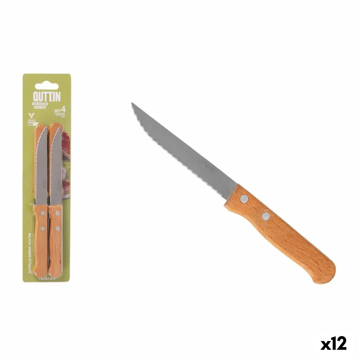 Meat Knife Set Inde Natura Brown Silver 10,5 Cm Multi-Use 4 Pieces (12 Units) 1