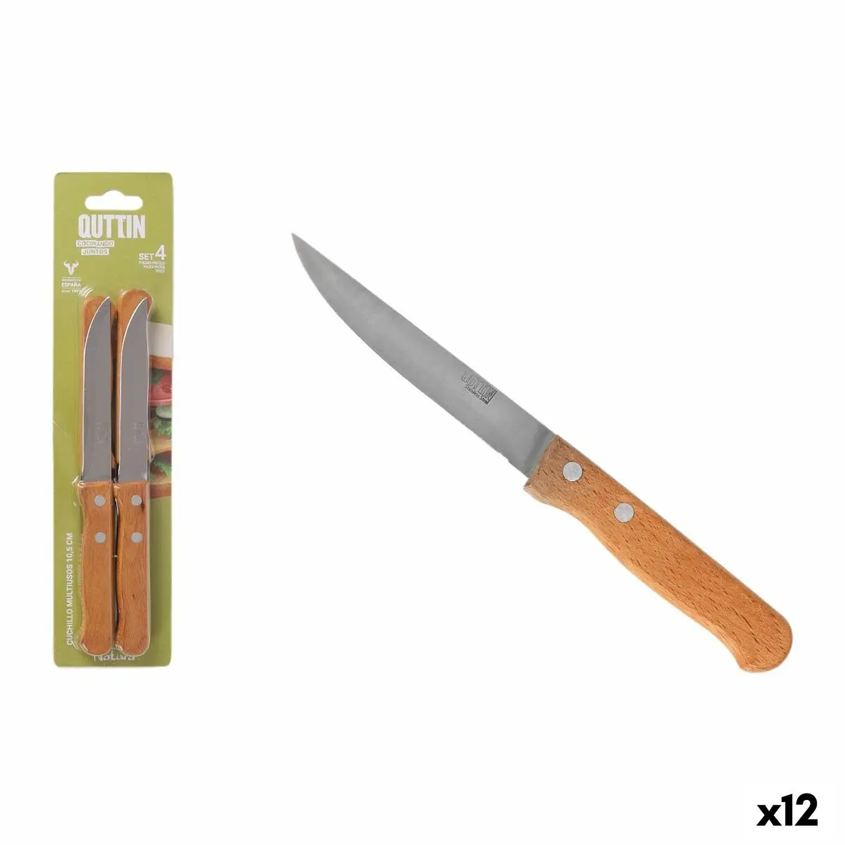 Kitchen Knife Quttin Natura Brown Silver Stainless Steel 10,5 Cm 4 Pieces (12 Units) 1