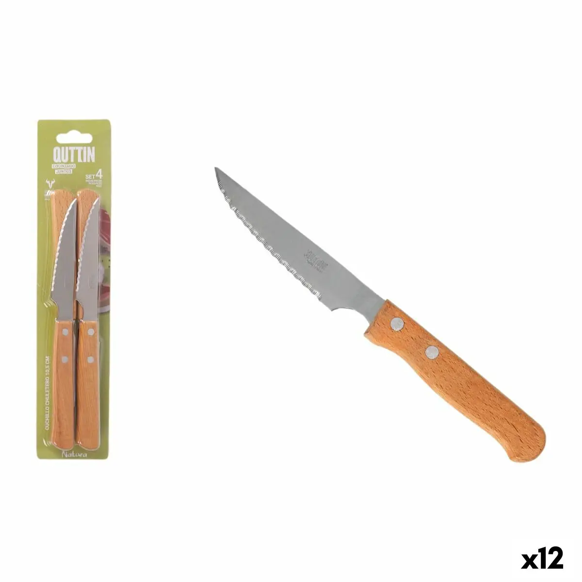 Meat Knife Set Inde Natura Brown Silver 10,5 Cm 4 Pieces (12 Units) 1