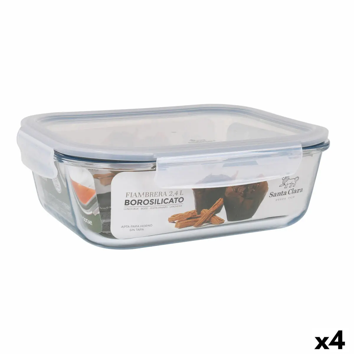 Hermetic Lunch Box Santa Clara Transparent Rectangular 2,4 L (4 Units) 1