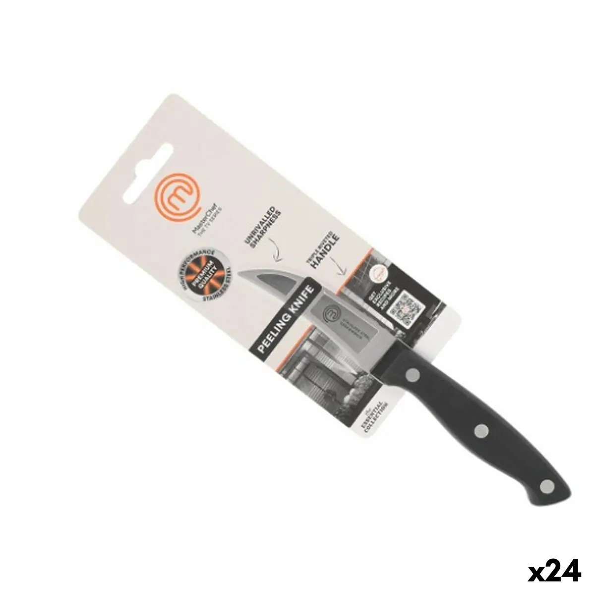 Peeler Knife Masterchef Black Silver Stainless Steel 7 Cm (24 Units) 1