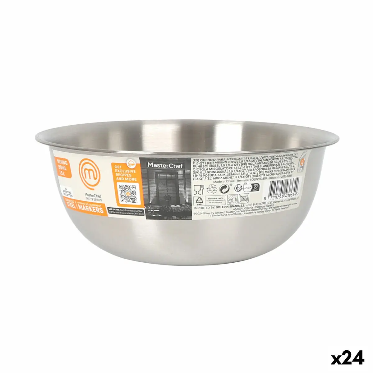 Bowl Masterchef Stainless Steel 1,2 L 19 X 7,5 Cm (24 Units) 1