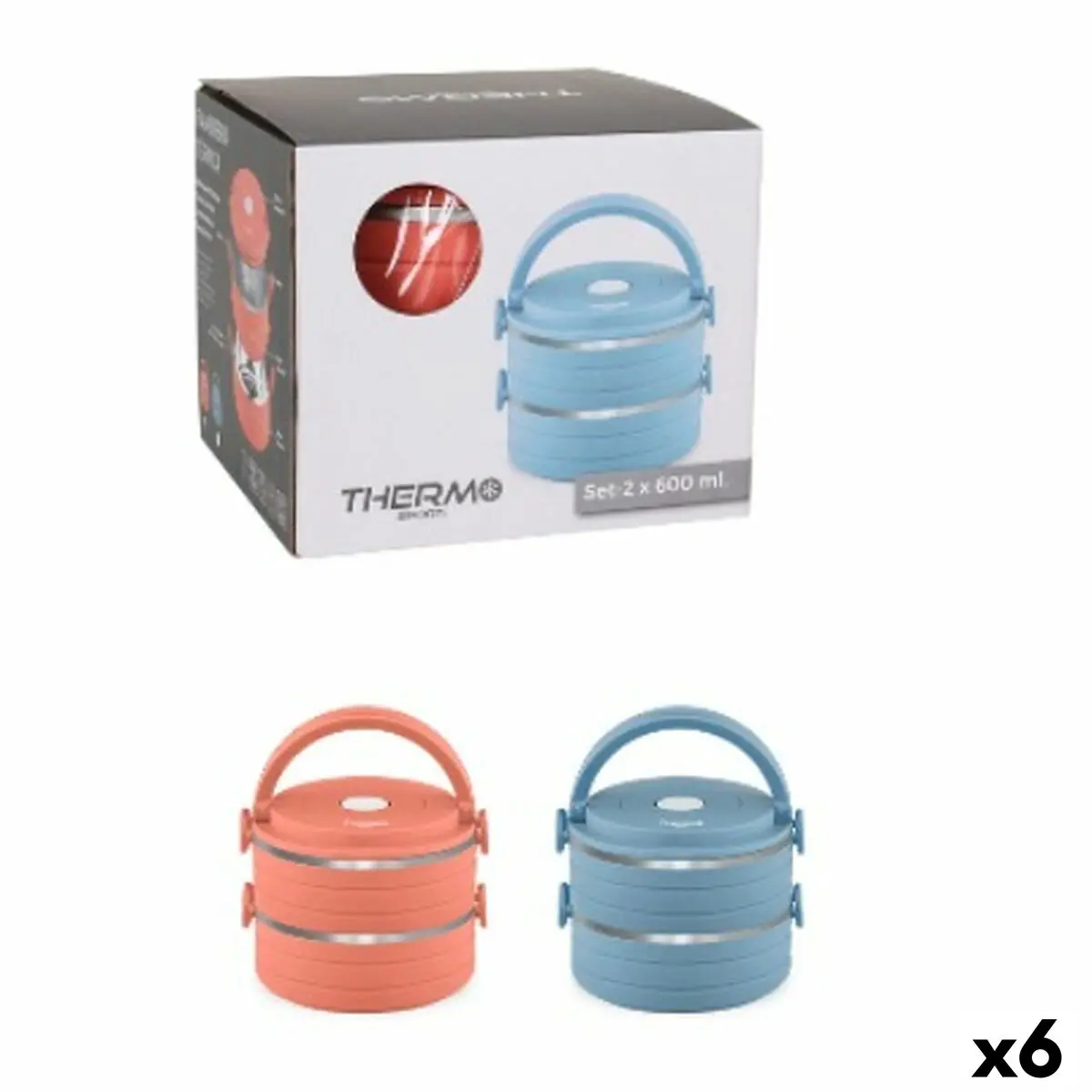 Set Of Lunch Boxes Thermosport Blue Red Steel Plastic 600 Ml 2 Pieces (6 Units) 1