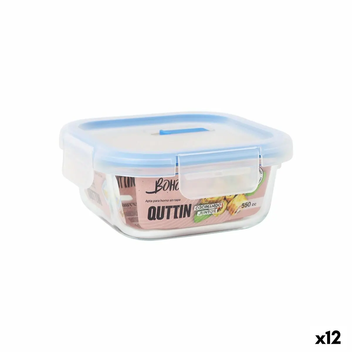Hermetic Lunch Box Quttin Boho Transparent 550 Ml (12 Units) 1
