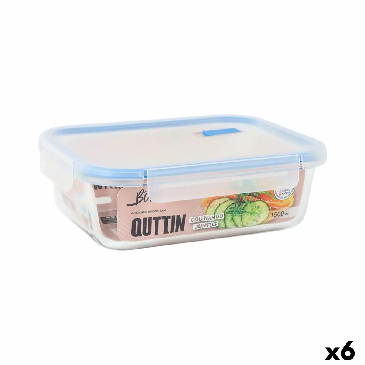 Hermetic Lunch Box Quttin Boho Transparent Rectangular 1,5 L (6 Units) 1