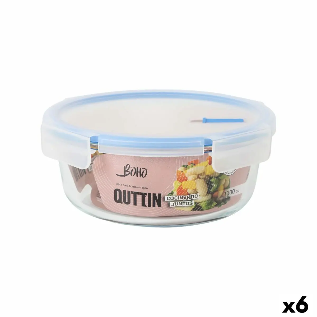 Hermetic Lunch Box Quttin Boho Transparent 1,3 L (6 Units) 1