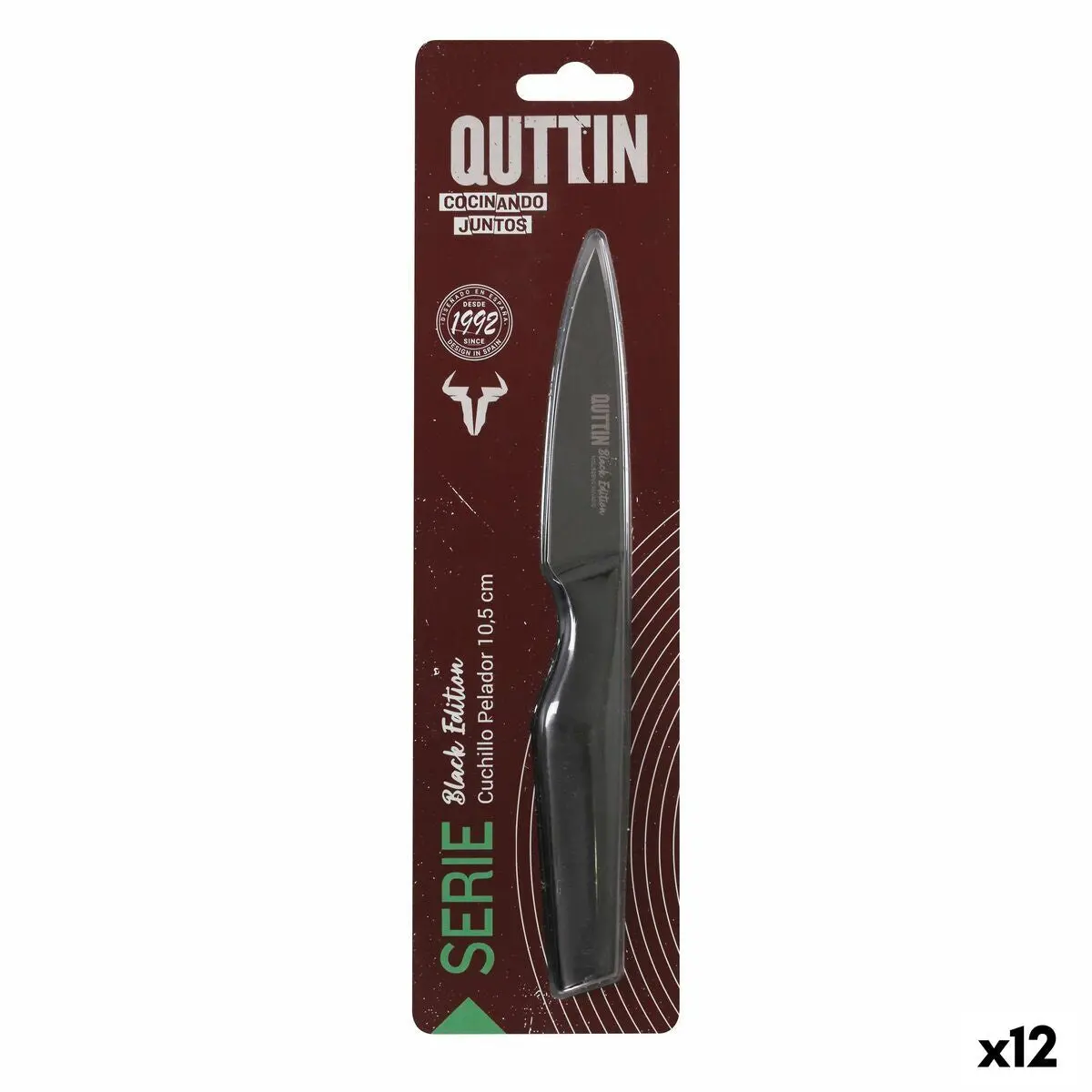 Peeler Knife Quttin Black Stainless Steel 9 Cm (12 Units) 1
