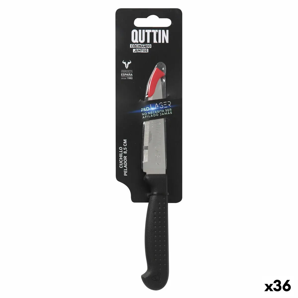 Peeler Knife Quttin Laser Black Silver Stainless Steel 8,5 Cm (36 Units) 1
