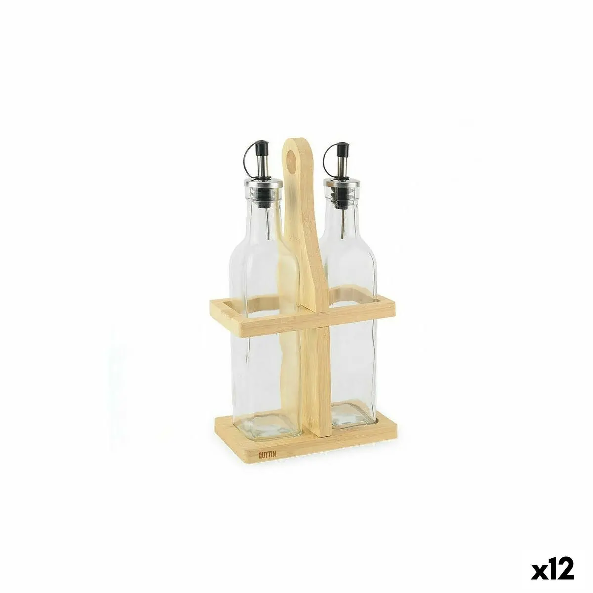 Condiment Set Quttin Brown Transparent Glass Bamboo 250 Ml 2 Pieces (12 Units) 1
