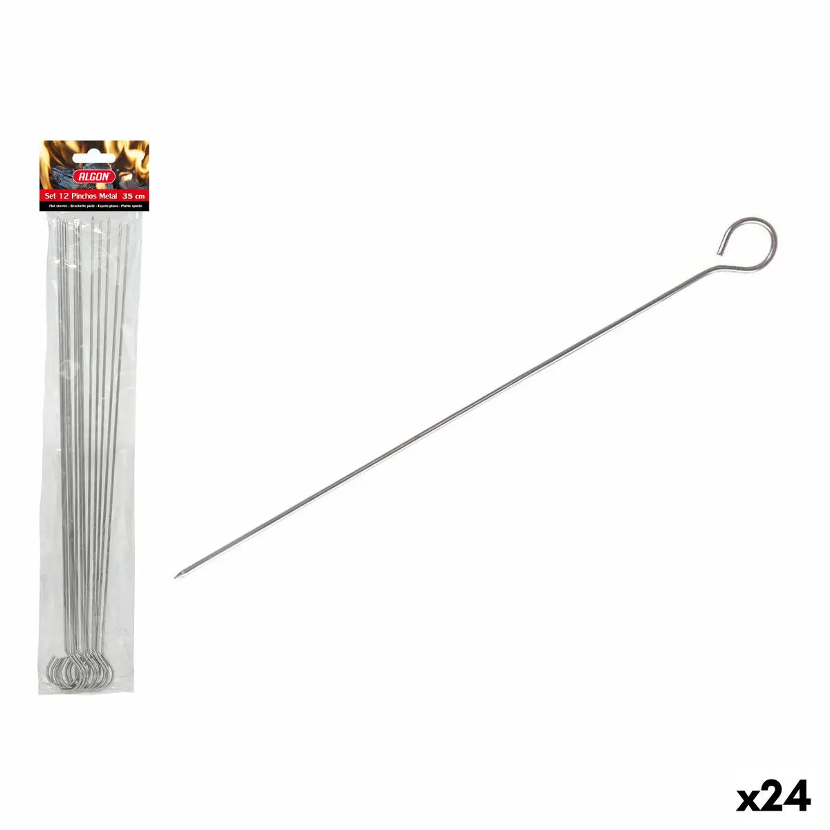 Barbecue Skewer Set Algon Metal 35 Cm 12 Pieces (24 Units) 1