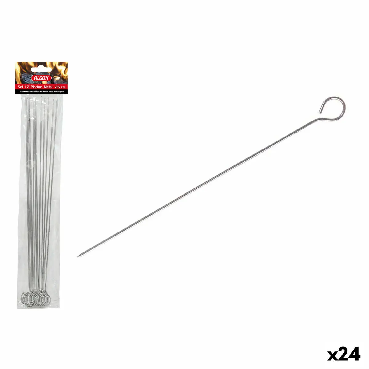 Barbecue Skewer Set Algon Metal 25 Cm 12 Pieces (24 Units) 1