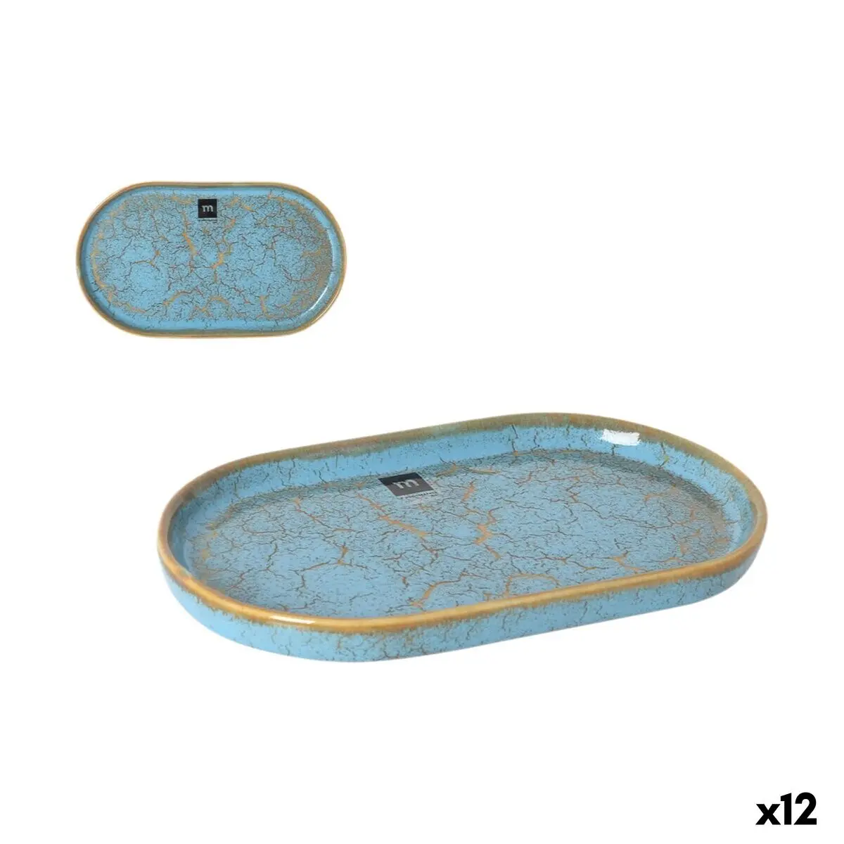 Serving Platter La Mediterránea Scratch Blue Porcelain Oval 25,3 X 13,5 X 2 Cm (12 Units) 1