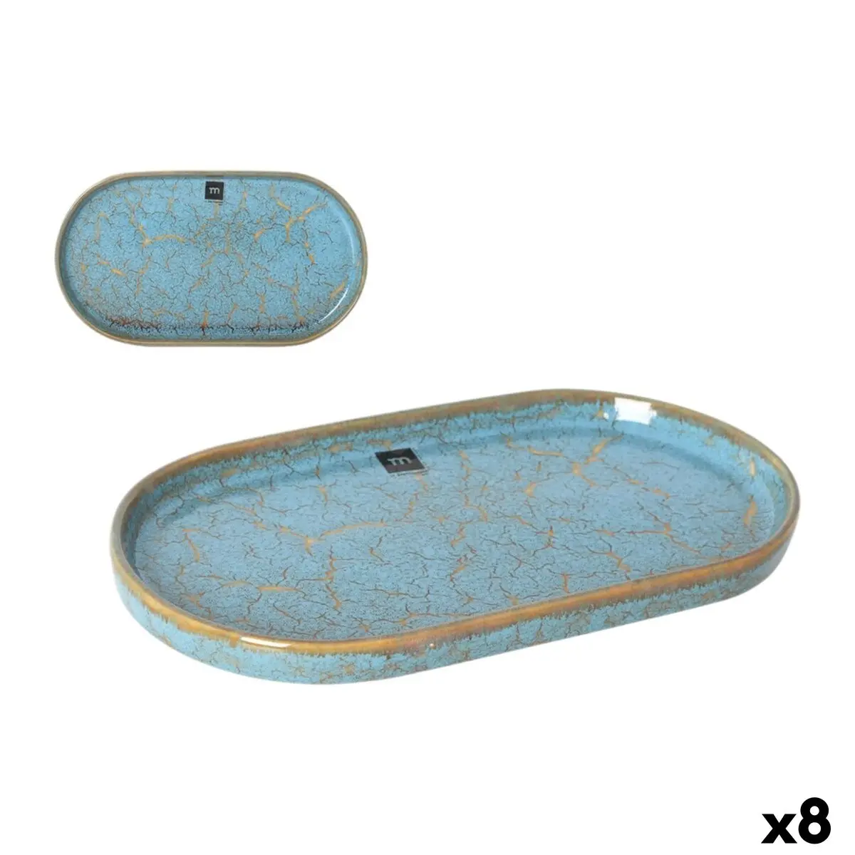 Serving Platter La Mediterránea Scratch Blue Porcelain Oval 25,3 X 13,5 X 2 Cm (8 Units) 1