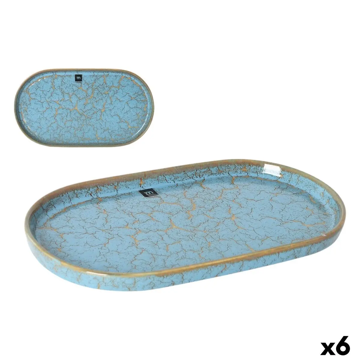 Serving Platter La Mediterránea Scratch Blue Porcelain Oval 35,7 X 20,5 X 3 Cm (6 Units) 1